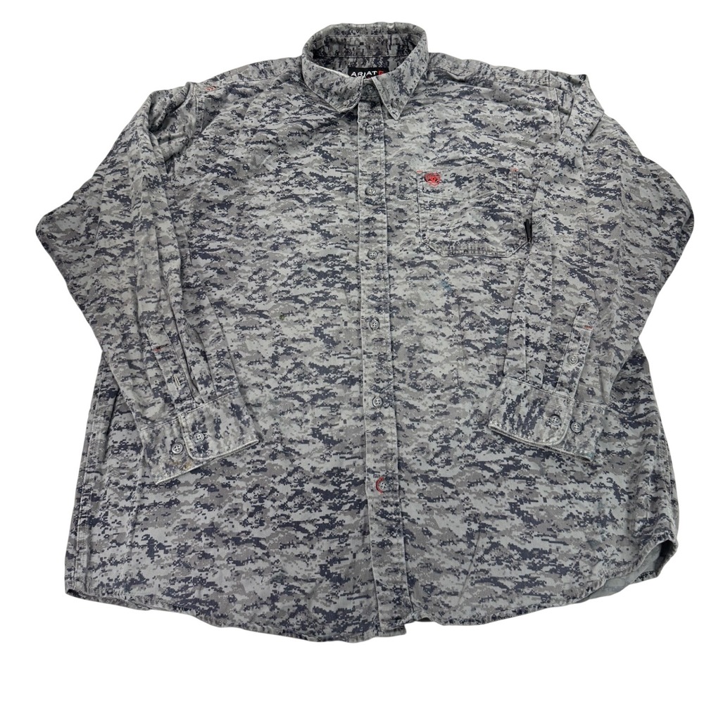 Ariat FR CAT2 2112 Mens XXL Fire Resistant Digital Camo Work Shirt Gray Black